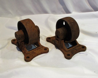 Industrial Cart or Mining Cart Wheels, Repurpose as Bookends, Old Factory Salvage Industrial Chic