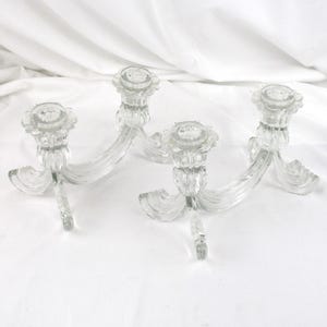 Vintage Clear Glass Candlestick Pair: Beaded Crystal Candle Holders