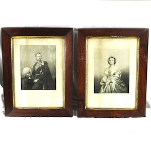 Pair of 19th Century Portraits, Prince and Princess Frederick William of Prussia, Framed Lithographs, Old Art Salvage