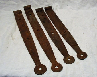 Strap Hinges, Set of 4, Hand Forged Wrought Iron, Barn Door Hardware Salvage