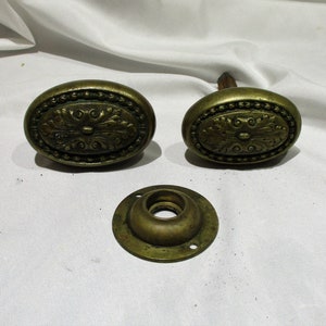 Brass Oval Victorian Doorknobs, French Door Hardware, Architectural Salvage Vintage or Antique Hardware