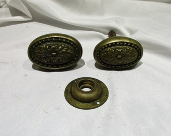 Brass Oval Victorian Doorknobs, French Door Hardware, Architectural Salvage Vintage or Antique Hardware