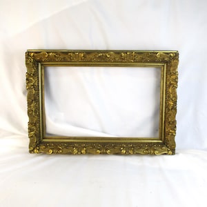 Antique Gold Wood Rectangular Deep Picture Frame: Rococo Neoclassical Fine Art Salvage