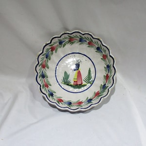 Antique Quimper Bowl: 19th Century French Hand-Painted Breton Folk Art