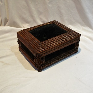 Tramp Art Sewing Box, Exceptional Old Large Hand Made Wood Box, Great Antique Folk Art Salvage, Re-Purpose as Jewelry Box or Trinket Box