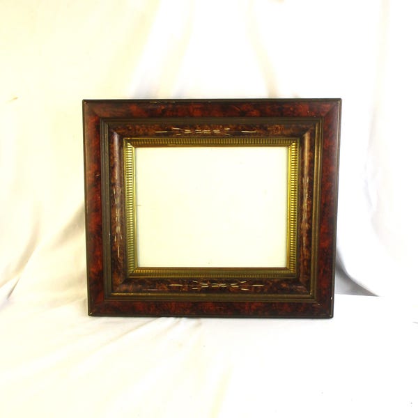 Victorian Eastlake Picture Frame, Faux Woodgrain, Wheat Sheaf Detail