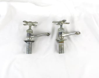 Brass Faucets, Chrome Plated, Old Matching Set of Standard Faucets or Taps, Architectural Salvage