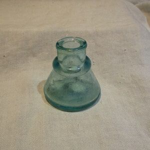 Antique Aqua Glass Ink Bottle: Bubble Glass Writing Salvage