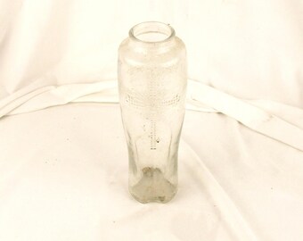 Candle Vases, Altar Candle Holder, Catholic Church Salvage, Embossed Cross Detail, Clear Sanctuary Glass