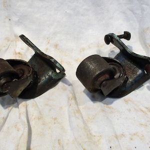 Industrial Casters, Set of 2, Blue Swivel Brackets, Mining or Factory Cart Salvage