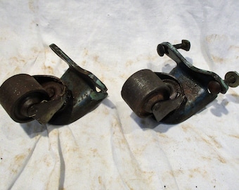 Industrial Casters, Set of 2, Blue Swivel Brackets, Mining or Factory Cart Salvage