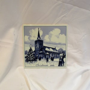 Delft Tile, Vintage Blue & White, 1982 Commemorative Christmas Tile, Architectural Salvage Tile, Hand Made Dutch Tile