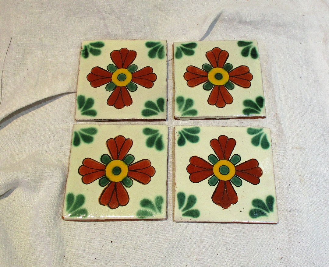 Floral Ceramic Tiles, Hand Painted, Delftinspired, Vintage Set of 4, Coasters or Trivets Etsy