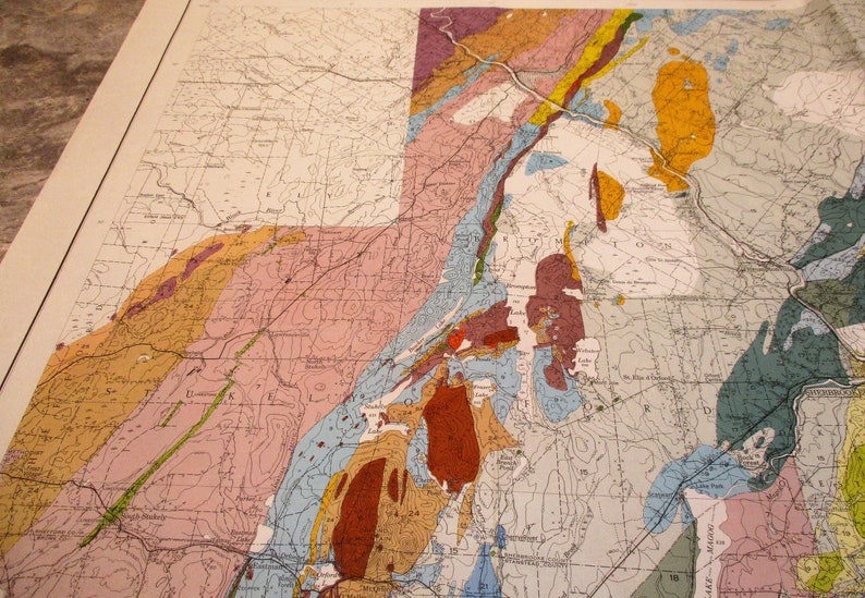 Vintage Map Sherbrooke Large Colorful Map Canada US Border Region Quebec 1950 Geological and Mining Map