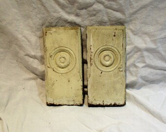 Plinth Blocks, Pair of Bulls Eye Gouge Work Corner Blocks, Architectural Salvage, Victorian Restoration, Wood Baseboard Trim Blocks