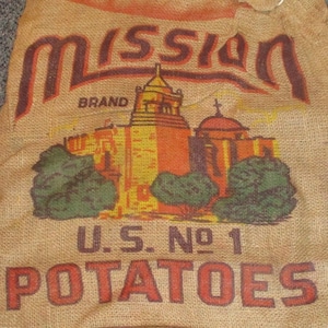 Burlap Sack, Texas Mission Brand Potato Sack, Coleville and Wilson, Inc. Hereford, Vintage Farm and Barn Stock