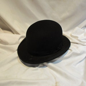 Vintage Black Felt Bowler Hat: Antique Derby, Size 6 5/8