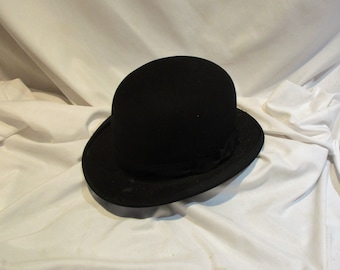 Vintage Hat, Black Bowler Derby Hat, Thomas Crown Affair, Antique Millinery, Vintage Clothing and Costume