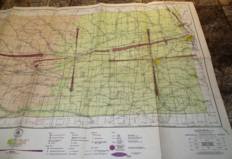 1945 Nebraska Airspace Vintage Flight Chart Map Aeronautical Map Vintage Pilot/'s Map Lincoln and Platte River Omaha