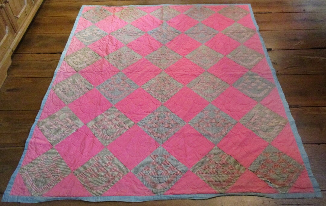 Dessus De Lit Patchwork Vintage Fait Main – Années 30/40 – 71x43 Cm – Piqué Main