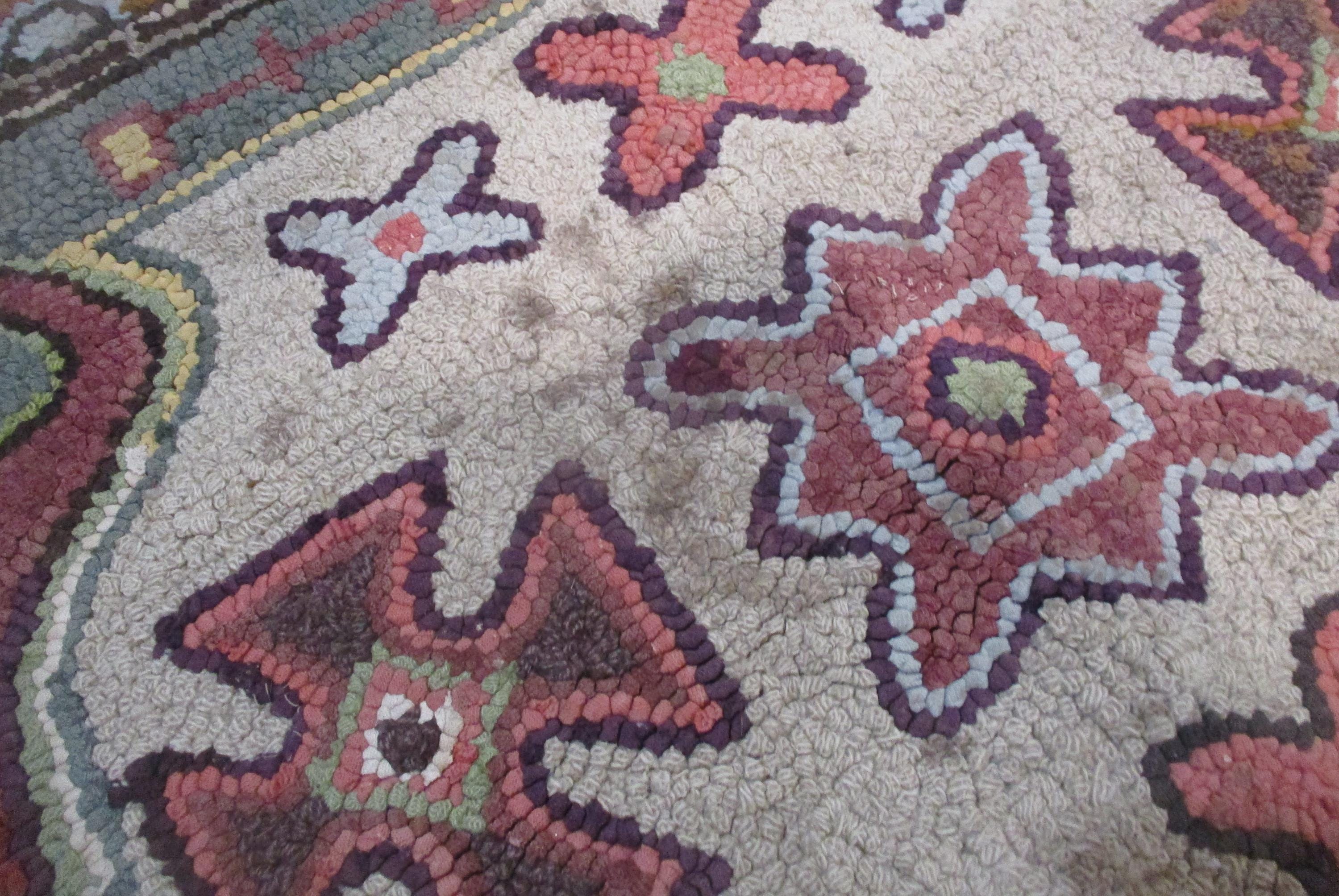 Hooked Rug, Hand Made Folk Art 1920s or 1930s Rug, Rectangular Antique ...