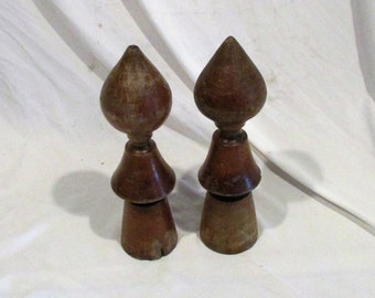 Conical Finials, Large Wood Pair, Furniture Parts or Furniture Fragments, Antique 19th Century Furniture Salvage