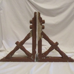 Wood Brackets, Wood Victorian Corbels, Architectural Salvage, Re-purpose as Supports, Old Brown Paint