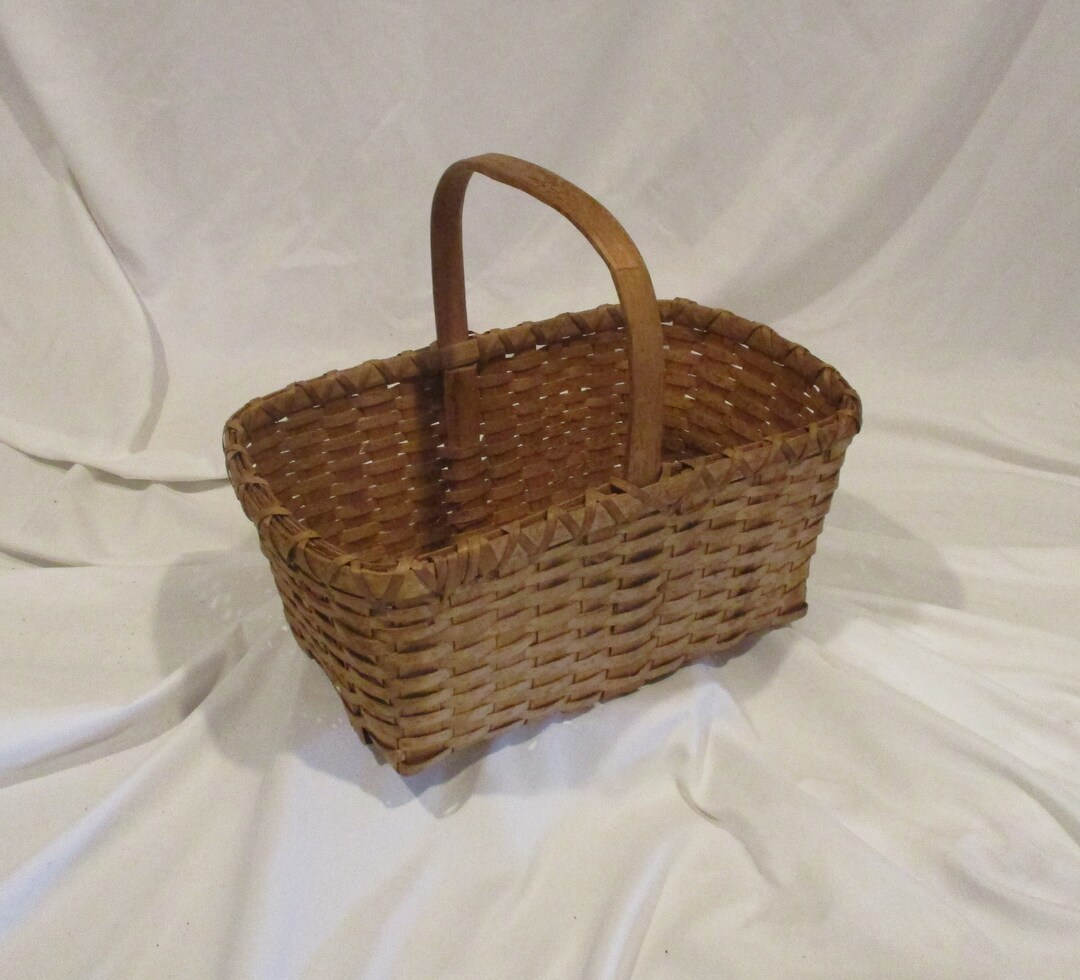 Penobscot or Micmac Maine Splint Basket, Fixed Handle Basket, Hand
