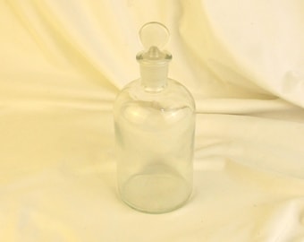 Apothecary Glass Bottle with Frosted Stopper, Large Wavy Glass Jars, Vintage Laboratory Salvage