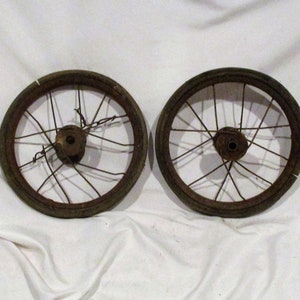 Vintage Rusty Metal Wheels - Farmhouse Salvage Set of 2