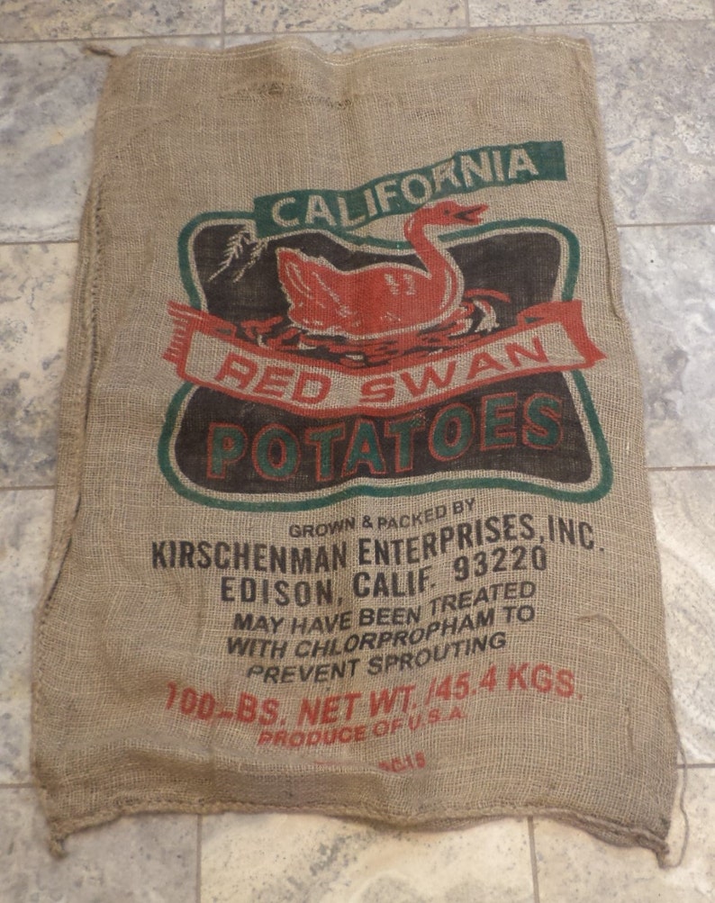 Burlap Sack California Potatoes Red Swan Vintage Farm and | Etsy