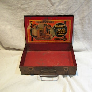 Children&#39;s Toolbox, Metal Organizer Box, Vintage Hardware Organizing Box, Gilbert Big Boy Tool Chest