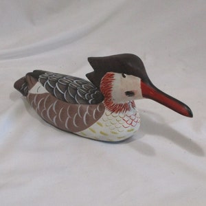American Folk Art, Hand Painted Small Wood Duck, Signed Jake Werhel (?), Vintage Duck Figurine