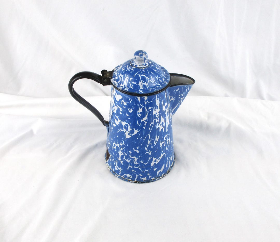 Splatterware Pot Large Blue Agate Swirl Enamelware Coffee Pot: Mid-century Splatterware ...