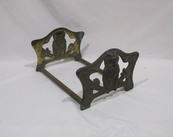 Art Nouveau Bookends, Desk Bookcase, Owls, Cast Brass or Bronze Antique Adjustable Book Ends