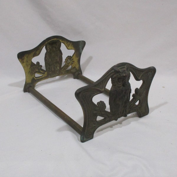 Art Nouveau Bookends, Desk Bookcase, Owls, Cast Brass or Bronze Antique Adjustable Book Ends