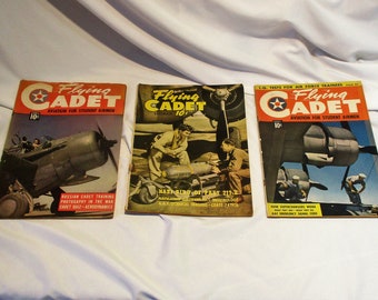 1940s Flying Cadet Magazines: WWII Aviation History, Set of 3