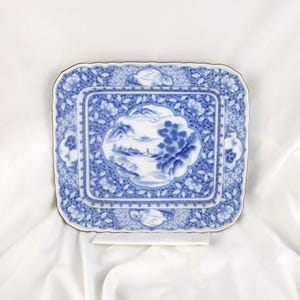 Small Rectangular Platter, Blue and White Vintage Transferware, Serving Dish, Asian Chinese Ironstone