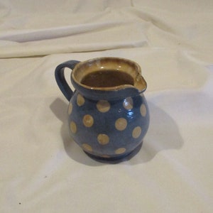 French Hand Made Polka Dot Country Small Pitcher or Creamer, Folk Art French Provincial Earthenware Pottery