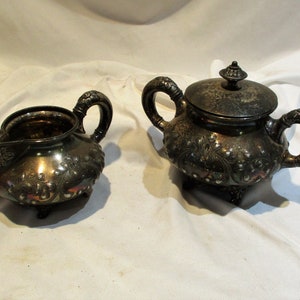 Creamer and Lidded Sugar, Antique Victorian or Edwardian Style Silver Plate, Vintage Meridan Silver Plate Company Nineteenth Century