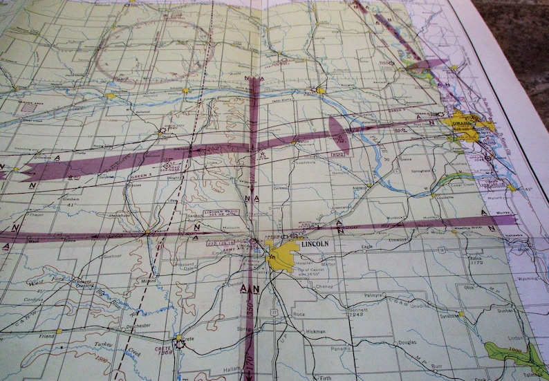 1945 Nebraska Airspace Vintage Flight Chart Map Aeronautical Map Vintage Pilot/'s Map Lincoln and Platte River Omaha