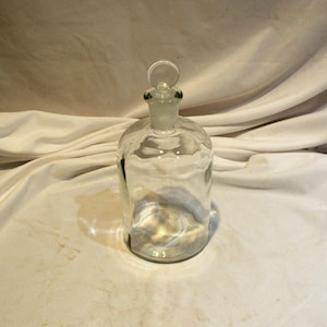 Apothecary Glass Bottle with Frosted Stopper, Large Wavy Glass Jars, Vintage Laboratory Salvage image 1