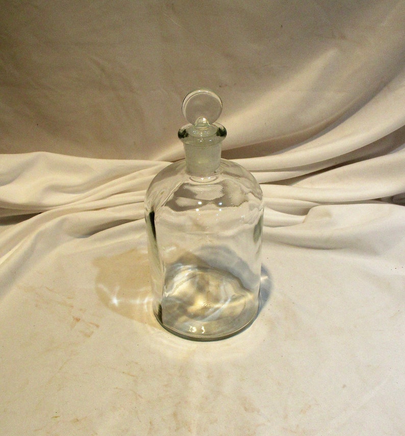 Apothecary Glass Bottle with Frosted Stopper, Large Wavy Glass Jars, Vintage Laboratory Salvage image 1