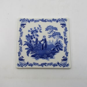 English Spode Blue and White Tile or Trivet, Vintage Architectural Salvage Tile