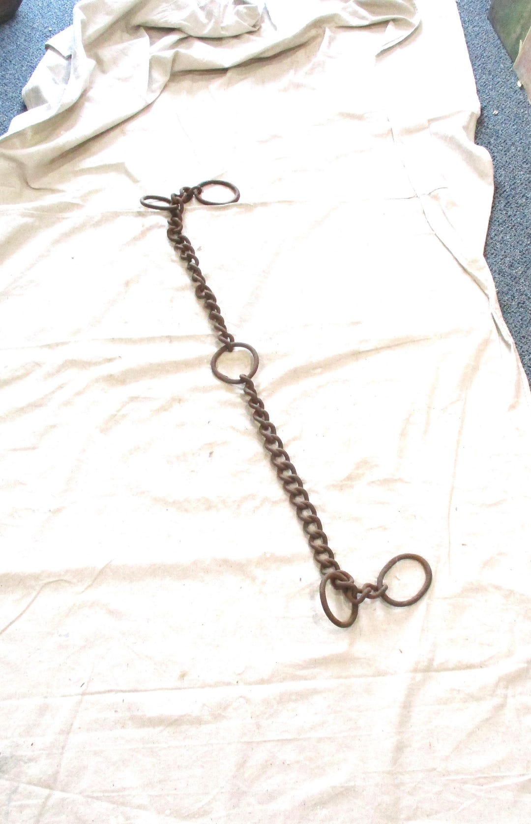 Forged Iron Farm Chain With 5 Rings: Antique Rusty Barn Salvage (49 ...