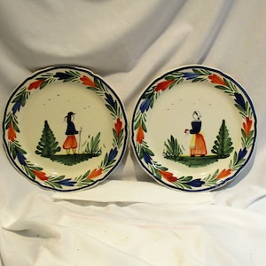 Quimper Dinner Plates: Hand-Painted Breton Figures, French Country Decor
