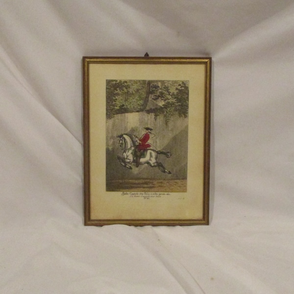 1800s French Military Lithograph, Cavalry Officer, Lipizzaner Horse, Framed Antique Art, 19th Century Hand Tinted Engraving