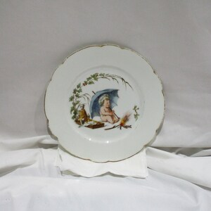 French Haviland Baby or Infant or Cherub Plate, Unusual and Rare Antique Transferware Decorative Plate