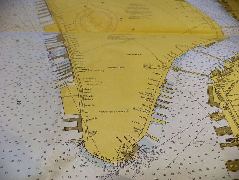 Hudson and East Rivers 1972 New York Harbor Lower Manhattan Vintage Shore Maps Maritime Soundings Map