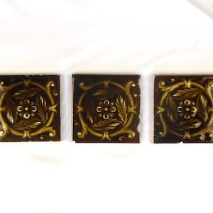 Set of 3 Vintage Tiles, Old Architectural Salvage Tiles, Early 20th Century Arts and Craft Tiles from American Encaustic Tiling Company
